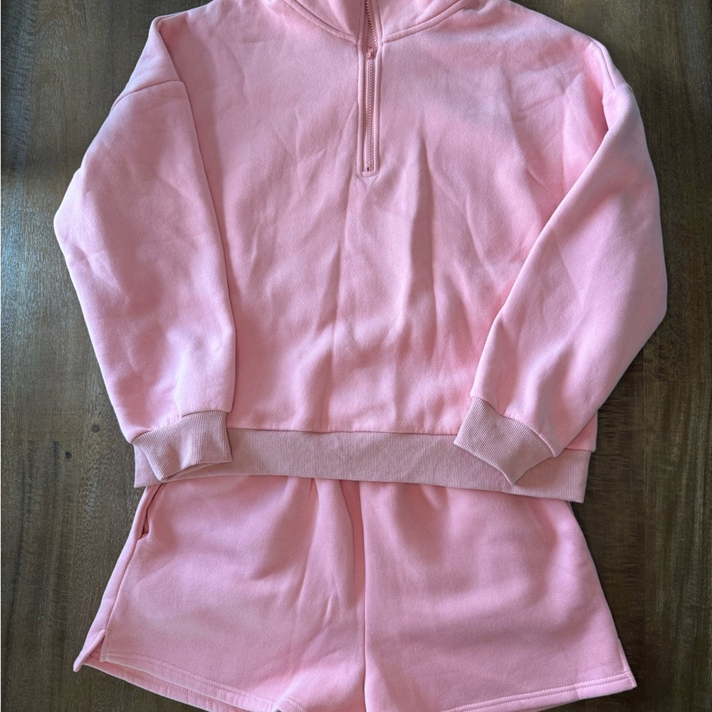 Pink Quarter Zip and Shorts Set